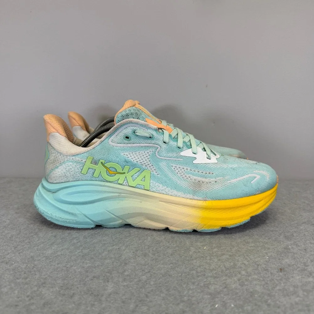 Hoka Clifton 10 Womens Shoes Size 9.5 Blue Yellow Running Sneakers 1162031 BPRK